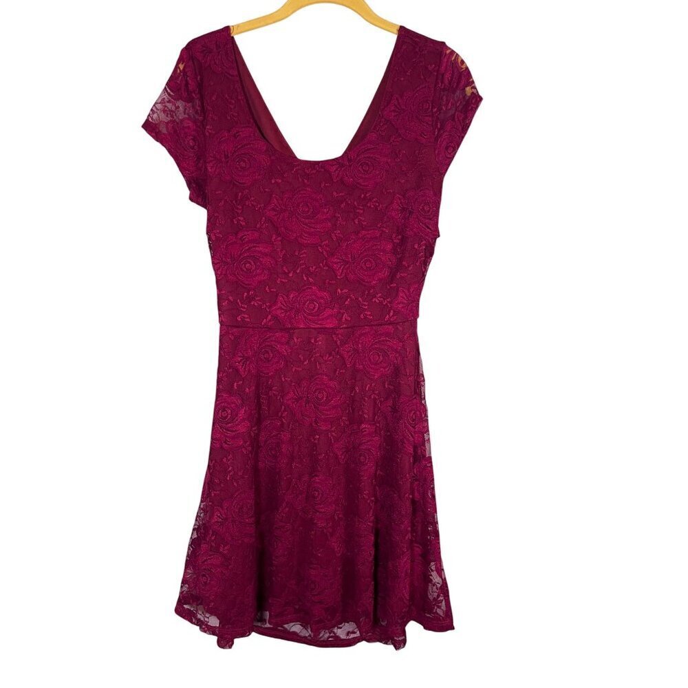 Wet Seal Floral Lace Mini Dress L Red Boho Dark Romance Y2K Grunge Mesh Classic
